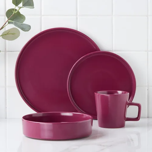 Miniatura 3 de Stone Lain Cleo Stoneware - Juego de vajilla redonda de 32 piezas, color magenta, servicio para 8, Coupé - Celina