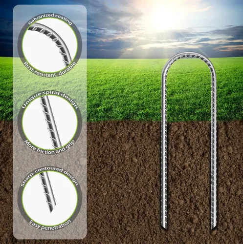 Miniatura 3 de Estacas de refuerzo en forma de U de 12 pulgadas y 16 pulgadas, estacas de tierra en forma de U, estacas de refuerzo galvanizadas, estaca de suelo