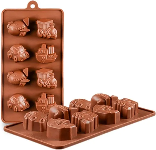 Joyeee 2 moldes de silicona 3D antiadherentes para dulces, vehículos caseros, galletas, jabón, vela, crayón, yeso, arcilla polimérica, bandeja de