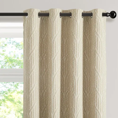 Miniatura 21 de Cortinas de patrón geométrico jacquard 100% opacas color crema y plateado, 2 paneles de 52 pulgadas de ancho y 120 pulgadas de largo, con Beige