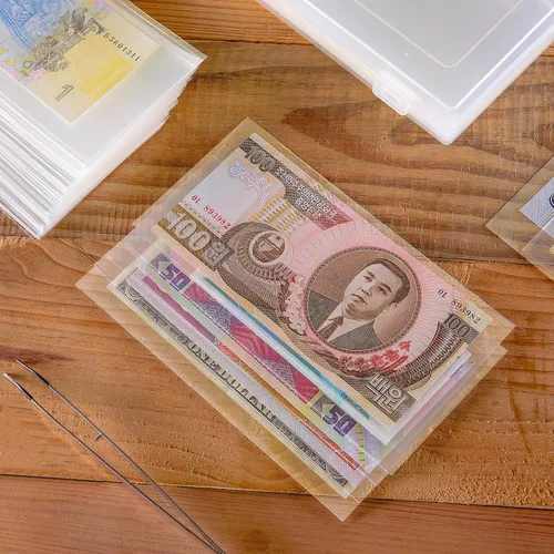 Miniatura 7 de 100 piezas de fundas para monedas - Portadólares transparentes con caja de almacenamiento, protector de billetes para colección de billetes