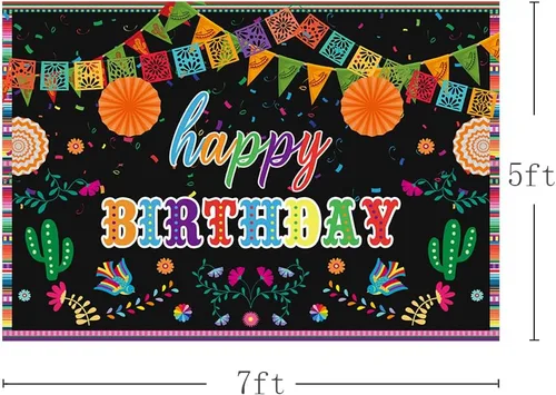 Miniatura 3 de MEHOFOND Telón de fondo de fiesta mexicana para fiesta de cumpleaños, suministros de decoración de fiesta, pancarta colorida para fotografía