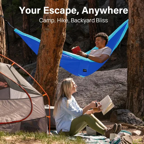 Miniatura 7 de Kootek Hamaca de campamento, hamacas portátiles con correas para árboles y bolsa de transporte adjunta, equipo esencial de campamento, perfecto