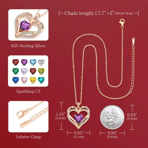 Miniatura 113 de CDE Collares de piedra natal para mujer, plata de ley 925, collar con colgante de corazón para siempre, Navidad, cumpleaños, aniversario, día de San