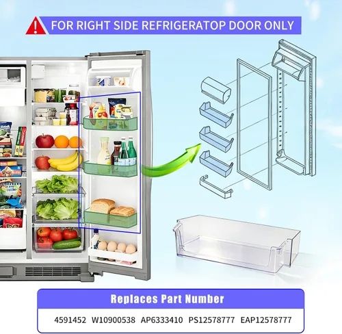 Miniatura 3 de 2 unidades mejoradas W11239961 W10900538 para puerta de refrigerador compatibles con refrigerador Whirlpool, reemplazo 4591452, AP6333410