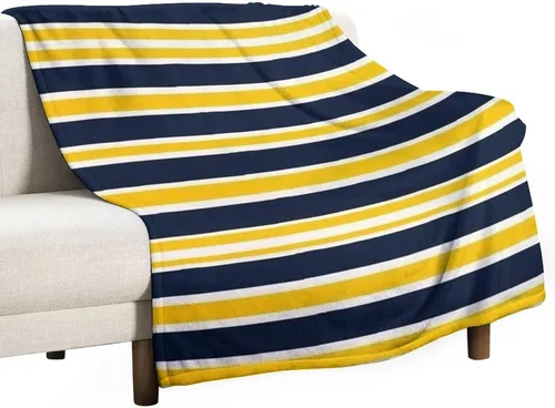 Miniatura 26 de Manta de rayas náuticas amarillas y azul marino, moderna, ultrasuave, manta de microfibra para sofá, cama para niños y adultos, 30 x 40 pulgadas