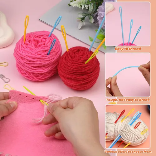 Miniatura 6 de 150 piezas de agujas de coser de ojo grande de plástico, agujas de ojo grande sin punta, agujas curvas para tapicería, agujas de hilo para 150