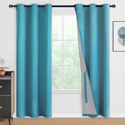 Miniatura 49 de DWCN Cortinas 100% opacas de 84 pulgadas de largo para dormitorio con forro negro, paneles de cortina de ventana de doble capa con aislamiento Azul