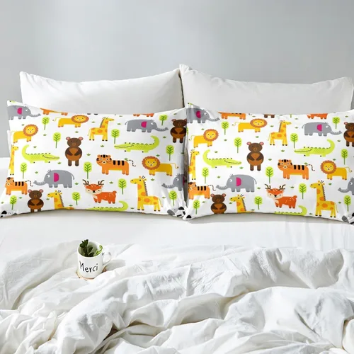Miniatura 7 de Erosebridal Juego de ropa de cama individual de animales del zoológico para niños, lindo juego de edredón de animales salvajes de dibujos animados