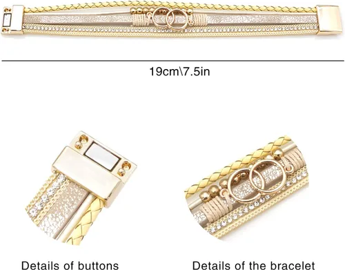 Miniatura 6 de Wovanoo Pulseras de cuero multicapa, pulseras envolventes de múltiples hebras, hechas a mano, brazalete de cuerda trenzada con hebilla magnética
