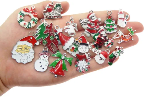 Miniatura 2 de JJG Race - 30 piezas de esmalte surtido de árbol de Navidad, Papá Noel, reno, delicado, colgante, regalos de Navidad, dijes para aretes, fabricación