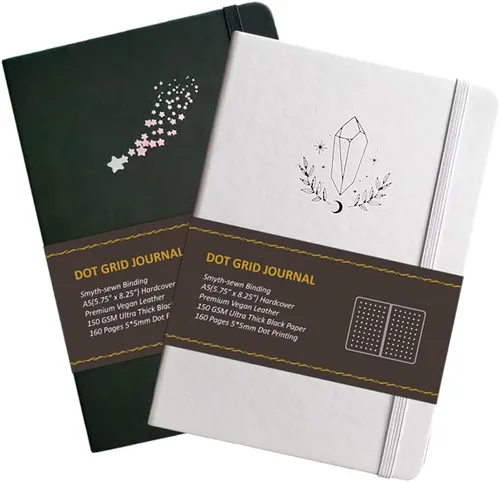 Miniatura 3 de Cuaderno de páginas negras con puntos A5, piel sintética, 150 GSM, cuaderno diario de papel negro con páginas negras (blanco)
