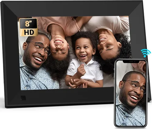 BSIMB - Portarretratos digital de 8 pulgadas con pantalla táctil, portarretratos electrónico mediante Wi-Fi con pantalla HD de 1280 x 800, álbum de