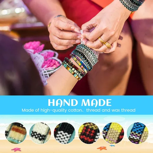 Miniatura 3 de Pulseras de playa boho surfistas, tobilleras ajustables con cuentas, pulseras trenzadas hippies hechas a mano, impermeables, pulseras de cuerda