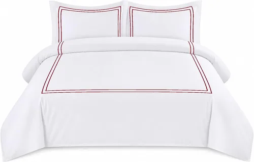 Miniatura 24 de BedDecor Lujoso juego de funda de edredón de algodón egipcio de 400 hilos, 1 pieza con hermoso bordado de 2 rayas