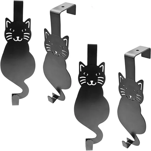 Miniatura 12 de Evelots Organizador para colgar toallas y abrigos sobre la puerta, con 4 ganchos, diseño de gatito, fácil instalación sin herramientas, hierro