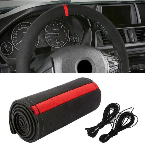 Miniatura 7 de Funda para volante de automóvil, protector envolvente completo de gamuza suave para volante con costura, con aguja e hilo, agarre cómodo, accesorios