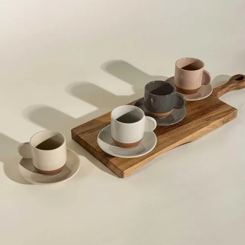 Miniatura 5 de Mora - Juego de 4 mini tazas de café expreso de cerámica, 3 onzas - Pequeñas tazas de inspiración italiana con platillos para pequeños shots de café