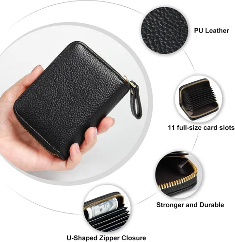 Miniatura 5 de Tarjetero RFID para tarjetas de crédito, cartera pequeña con cremallera de acordeón, estuche organizador de tarjetas para mujeres y hombres