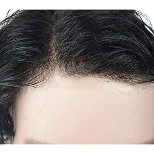 Miniatura 4 de Toupee para hombres, cabello humano para hombre, piezas de cabello de 0.002 in, piel suave y fina, un solo nudo, natural, ondulado, sistema
