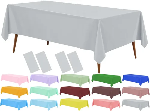 Miniatura 6 de Mantel de plástico verde frutal (paquete de 2), 54 x 108 pulgadas, cubierta de mesa para mesa rectangular, manteles desechables verde manzana