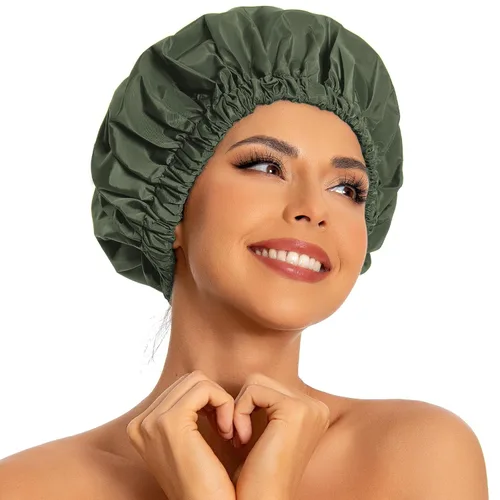 Miniatura 33 de Gorro de ducha reutilizable para mujer, grande, impermeable, lavable, banda elástica, accesorios de baño, sombrero para cabello largo, trenzas Beige