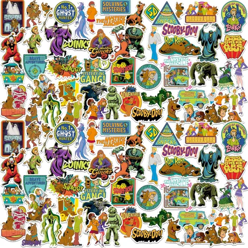 Scooby-Doo - Paquete de calcomanías – 100 unidades troqueladas grandes de vinilo de lujo para laptop, botella de agua, álbumes de recortes, tableta,