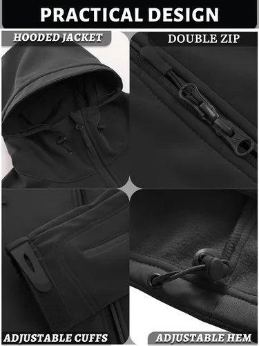 Miniatura 5 de TACVASEN Chaquetas de lluvia tácticas militares para hombre, de forro polar cálido, softshell, con capucha, snowboard