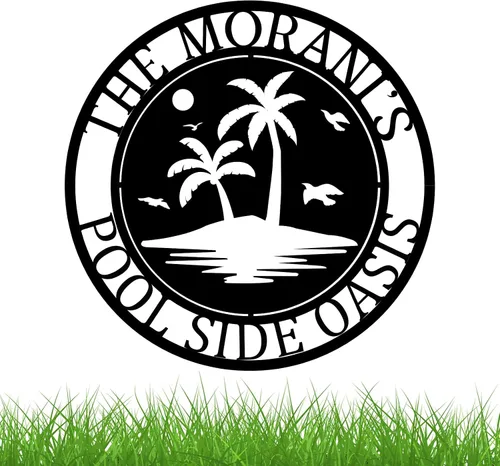 Letrero de paraíso junto a la piscina, letrero de patio trasero, letreros personalizados con nombre de familia, decoración de piscina personalizada,