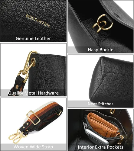 Miniatura 5 de Bostanten Bolsas de cuero para hombro, tipo balde, para mujer