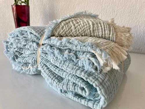 Miniatura 6 de Manta de muselina 100% algodón, colcha de 4 capas, suave muselina de algodón turco, colcha reversible (tamaño King 95 x 102-90.6 x 102.4 in)