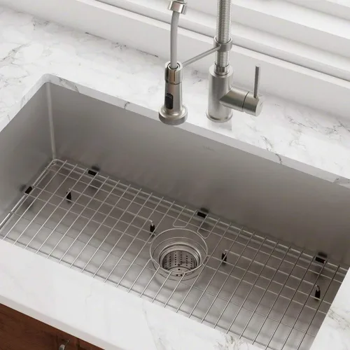 Miniatura 3 de Kraus Standart PRO - Fregadero de cocina empotrado de acero inoxidable de 28 pulgadas y calibre 16 con un solo tazón - KHU100-28