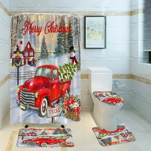 Miniatura 17 de Cortina de ducha de ciervos de Navidad, bosque nevado, ciervos, granja, renos, naturaleza, nevado, paisaje, tela, juego de cortinas de baño