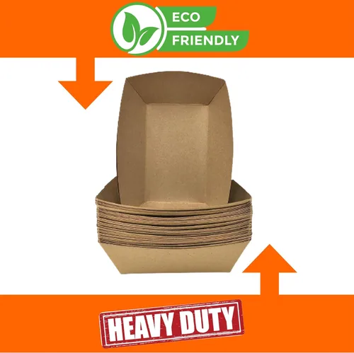 Miniatura 3 de Bandejas de papel para alimentos, papel kraft. Extra grandes (5 libras). Paquete de 250 botes desechables y reciclables. Para condimentos