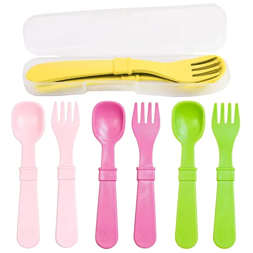 Miniatura 15 de Re-Play Juego de tenedores y cucharas para niños pequeños, juego de utensilios de 4 x 4 para niños, apto para lavavajillas y microondas, fabricado