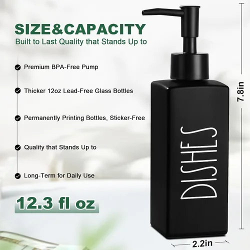 Miniatura 2 de Dispensador de jabón para platos, dispensador de jabón negro mate para cocina, dispensador de platos de vidrio con bomba, dispensador de botellas