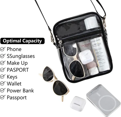 Miniatura 6 de Bolso cruzado transparente - Bolsa de asas transparente impermeable, bolsa transparente de PVC ligera de 0.012 in