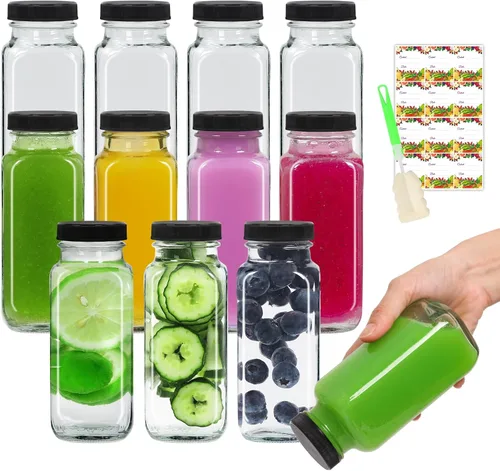Miniatura 11 de AuroTrends Botellas de vidrio de 8 onzas con tapas, paquete de 6, botellas de vidrio de 8.5 fl oz para agua, kombucha, portátil, reutilizable, 8