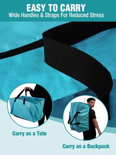 Miniatura 5 de WORKPRO 1 paquete de bolsas de mudanza extra grandes con cremalleras y asas de transporte, correas de mochila, bolsa de almacenamiento resistente