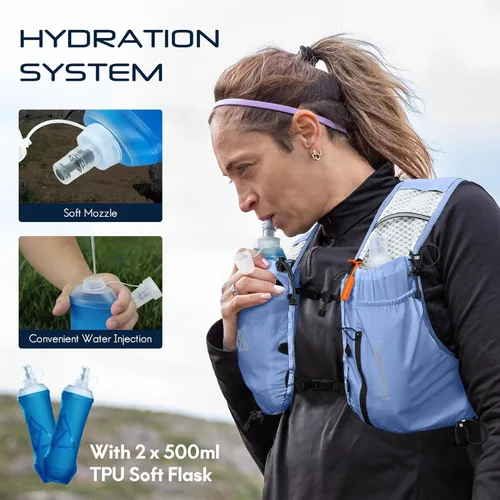 Miniatura 3 de Haimont Chaleco de hidratación para correr con botellas de agua para hombres y mujeres, chaleco hidratado ligero de 10 litros para correr por Azul