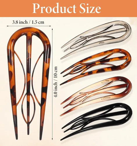 Miniatura 2 de 4 pines franceses de 4 pulgadas en forma de U para mujeres, pasadores de dientes antideslizantes para mujeres y niñas