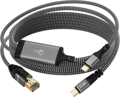 Miniatura 10 de Cable Ethernet a USB-C, 6 pies, cable tipo C a RJ45 con USB-C macho, carga rápida PD de 100 W, Gigabit, para MacBook Surfing Internet