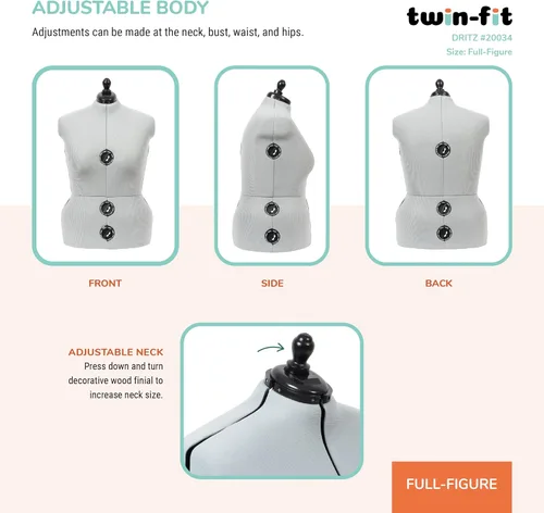 Miniatura 5 de Dritz Forma de vestido ajustable de doble ajuste, tallas completas de EE. UU. 20-24, maniquí de ropa femenina para coser, ajustar y drapear, maniquí