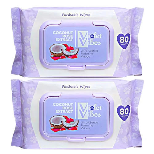 Miniatura 9 de Violet Vibes Toallitas desechables para mujer, color rosa de coco, 400 unidades, a base de plantas, suaves para pieles sensibles