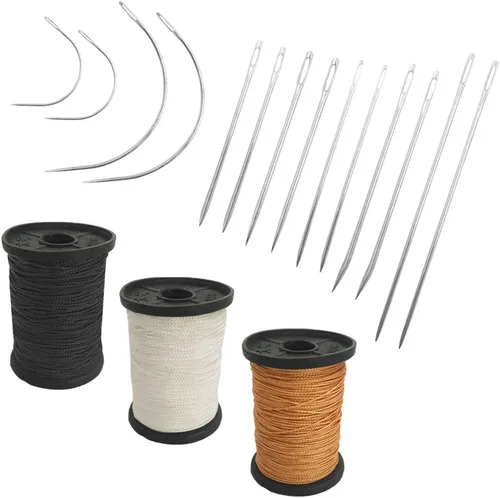 SourceTon Kit de agujas de coser e hilo de tapicería de alta resistencia, 7 estilos de agujas para cuero, lona, colchón + hilo de nailon de