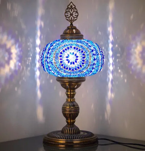 Miniatura 10 de DEMMEX Lámpara de mesa de mosaico marroquí turco XXL con globo de tamaño más grande de 10 pulgadas, pantalla de lámpara bohemia de mesita de noche