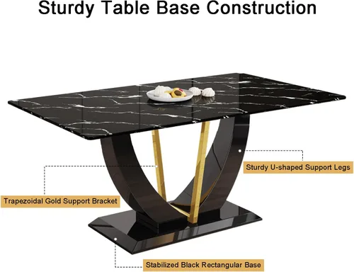 Miniatura 4 de Juego de mesa de comedor de 71 pulgadas para 8, juego de mesa de comedor de mármol sintético negro para 8, juego de mesa de cocina rectangular