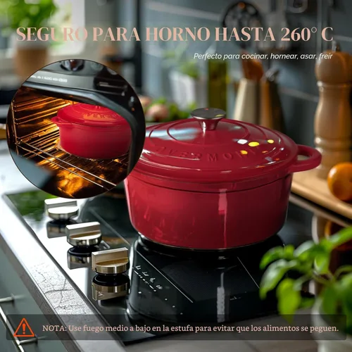Miniatura 2 de Overmont Horno holandés de hierro fundido esmaltado de 5.5 cuartos de galón con tapa y libro de cocina, cacerola resistente con asas dobles
