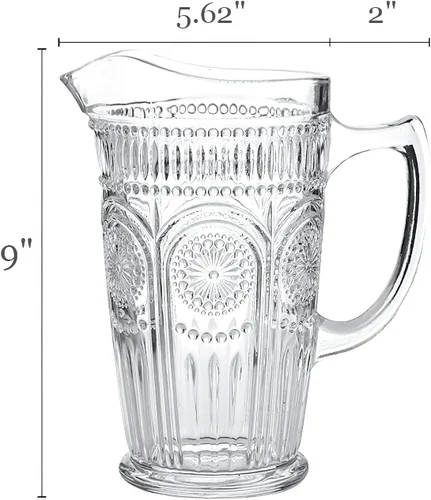 Miniatura 2 de Kingrol Jarra de vidrio de 50 onzas, jarra de agua vintage para té helado, jugo, leche, bebidas, jarra de vidrio resistente al calor para agua