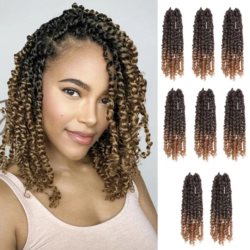 Miniatura 43 de Cabello de Ganchillo Pre-Retorcido Passion Twist para Mujeres Negras y Niños, Cabello Passion Twist Pre-Enrollado Trenzas Bohemias 4 Pulgadas 8